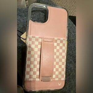 Walli IPhone 14 Plus dusty Pink Checkered Phone Case with handle